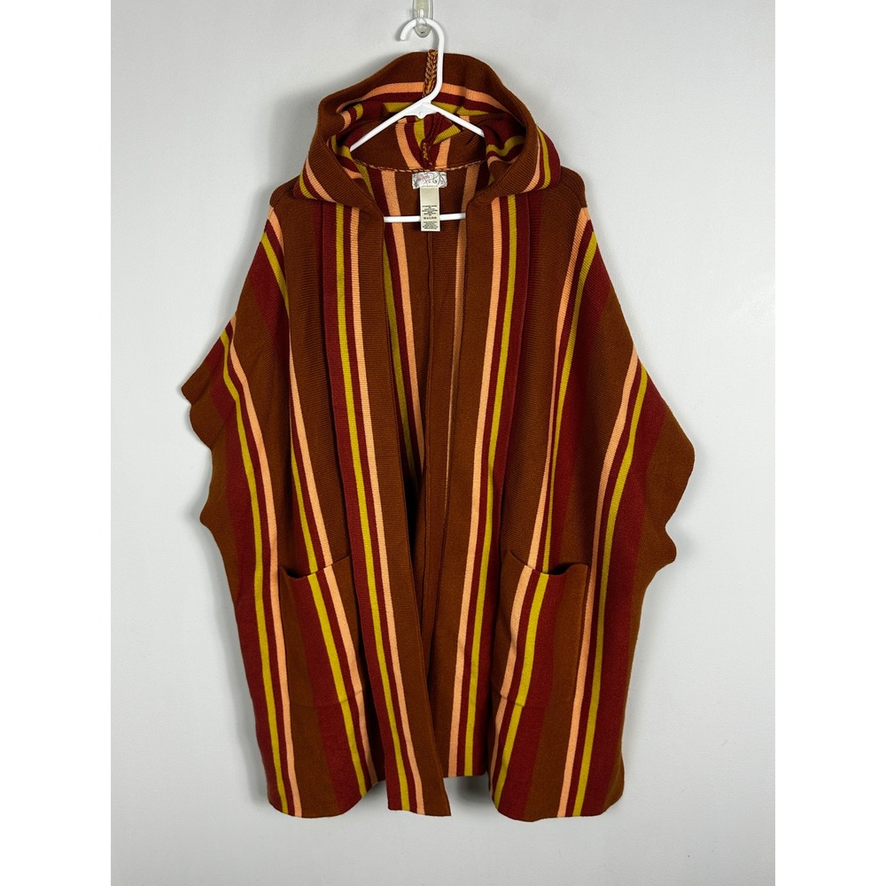 Free People All I Need Striped Poncho Bohemian Hoodie Brown Beachy Oversized XL - Picture 11 of 11